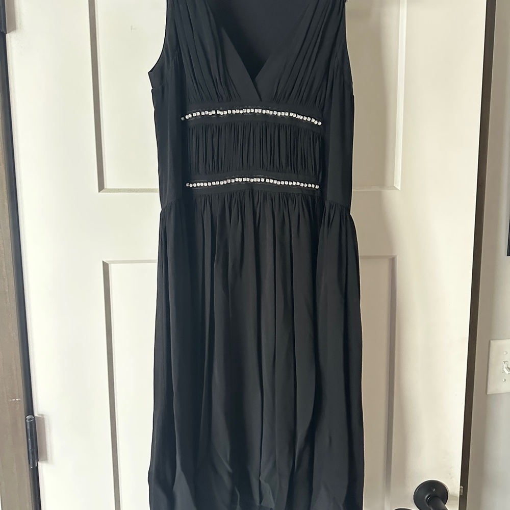 Theory Black Sleeveless Silk V-Neck studded dress -A